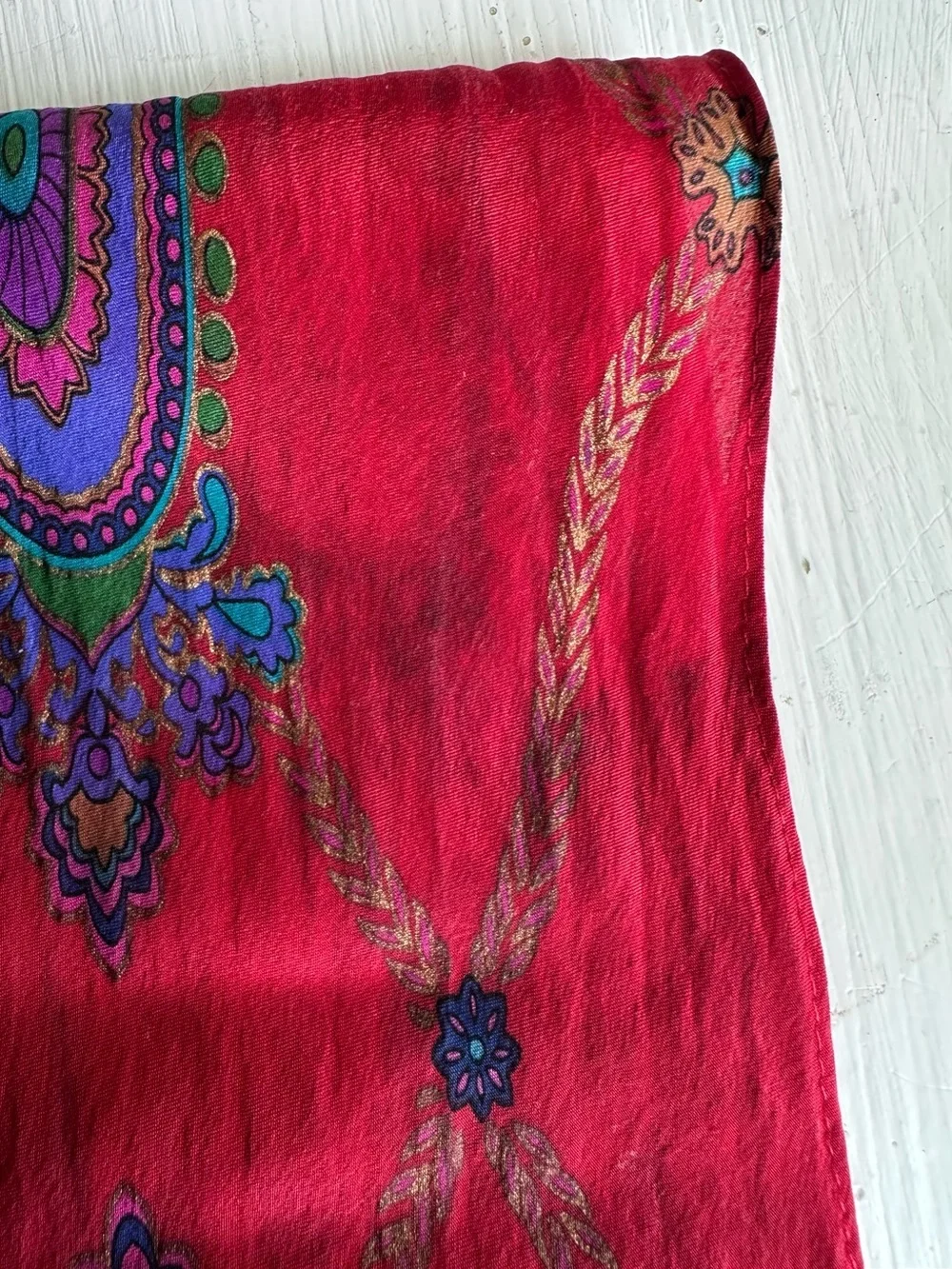 Vintage Liz Claiborne Silk Scarf Red Medallion Stripe Long 90s Japan